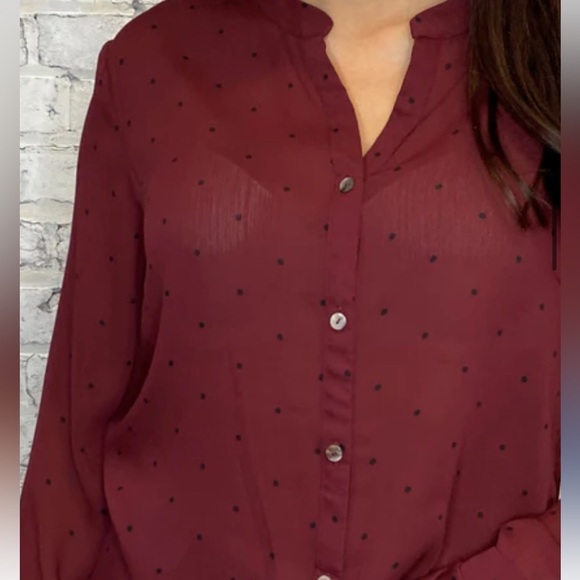 41 Hawthorn Burgundy & Blue Polka Dot Button Up Blouse Size Medium - Picture 1 of 8